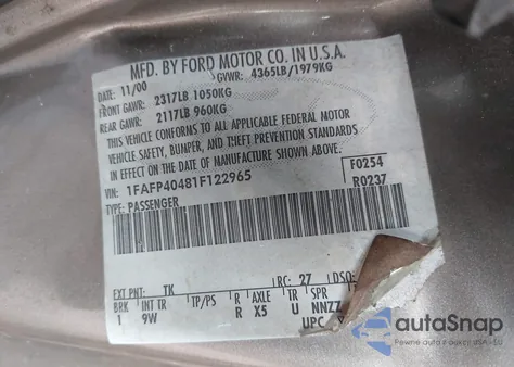 2001 Ford Mustang z USA, uszkodzony, nr VIN 1FAFP40481F122965